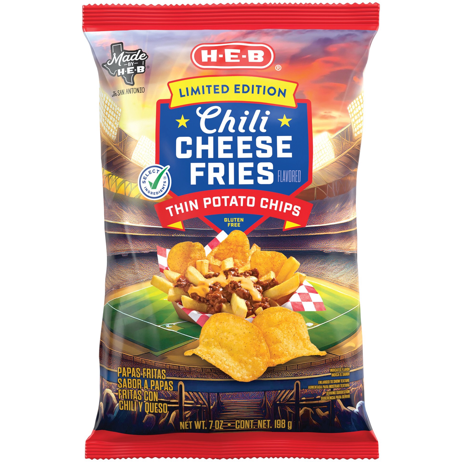 slide 1 of 1, H-E-B Thin Potato Chips - Chili Cheese Fries, 7 oz
