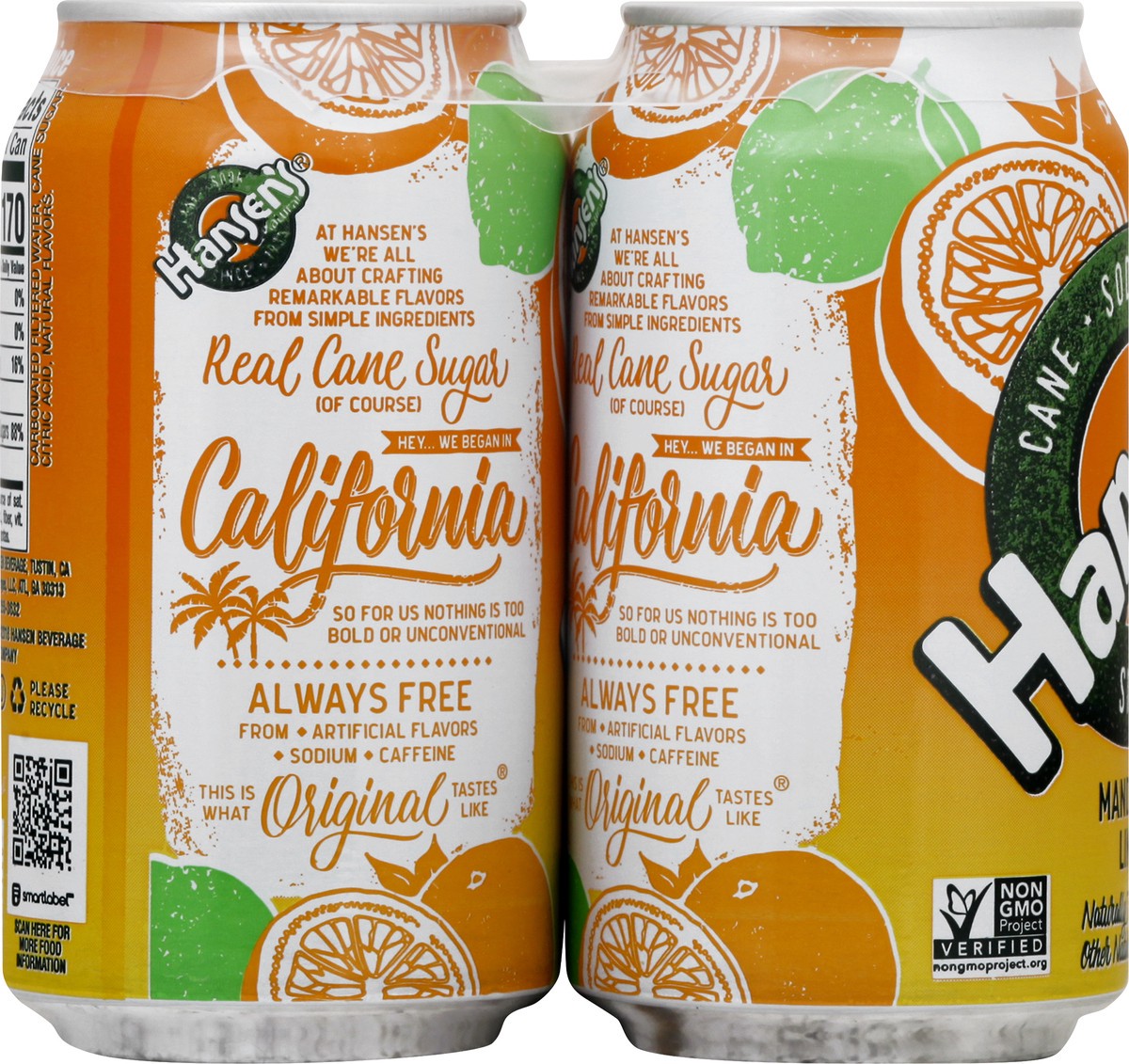 slide 5 of 13, Hansen's Cane Mandarin Lime Soda - 6 ct, 72 oz