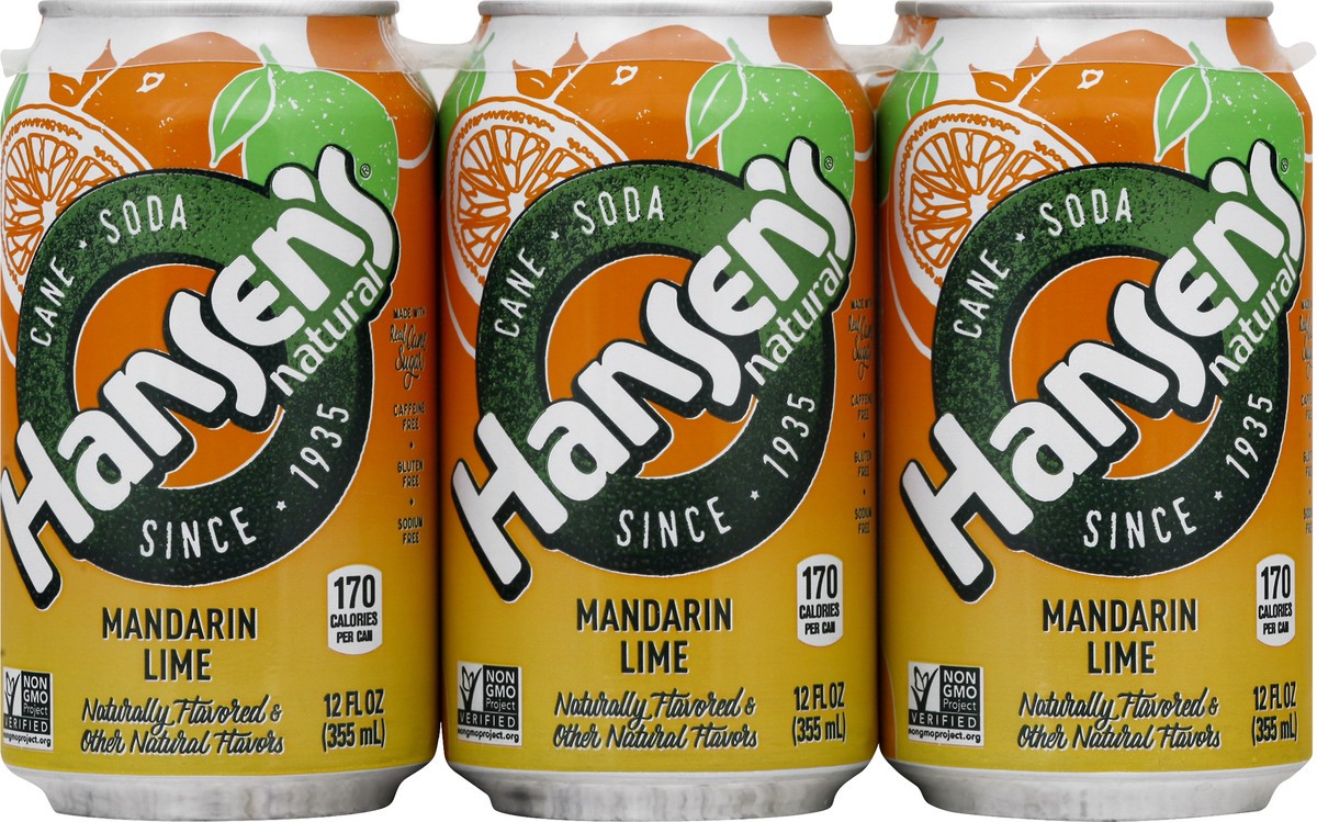 slide 13 of 13, Hansen's Cane Mandarin Lime Soda - 6 ct, 72 oz
