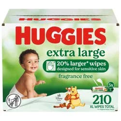 Huggies Extra Large Baby Wipes, Unscented, 5 Flip-Top Packs (210 Wipes Total)