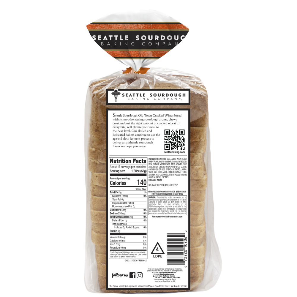 slide 3 of 3, Seattle Sourdough Baking Co.® Old Town Cracked Wheat Sourdough Bread, 32 oz