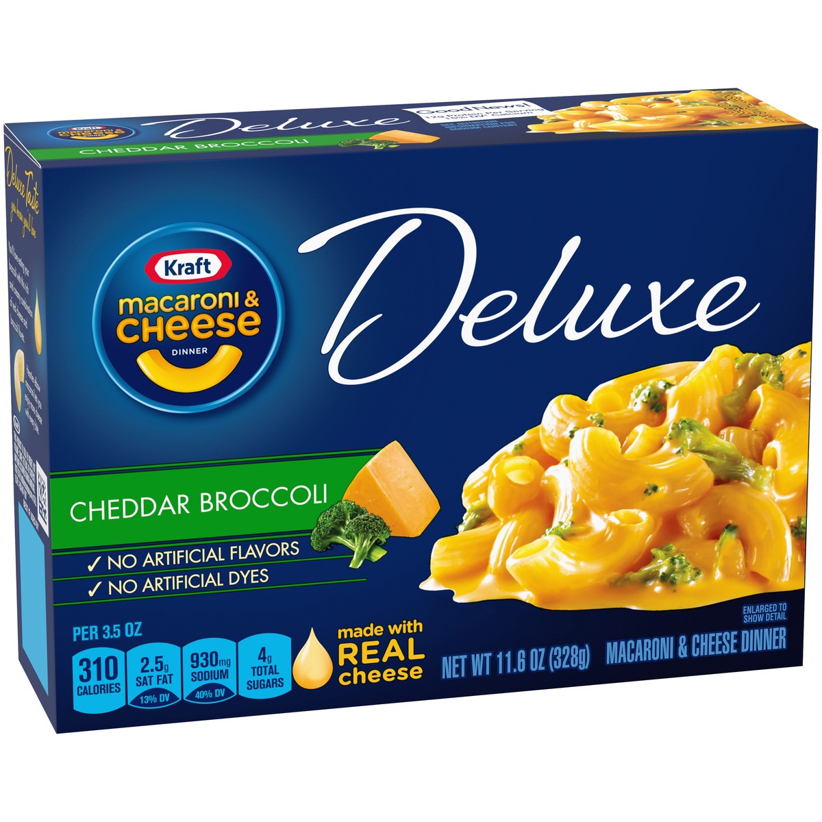 slide 5 of 8, Kraft Deluxe Cheddar Broccoli Macaroni & Cheese Dinner, 11.6 oz Box, 11.6 oz