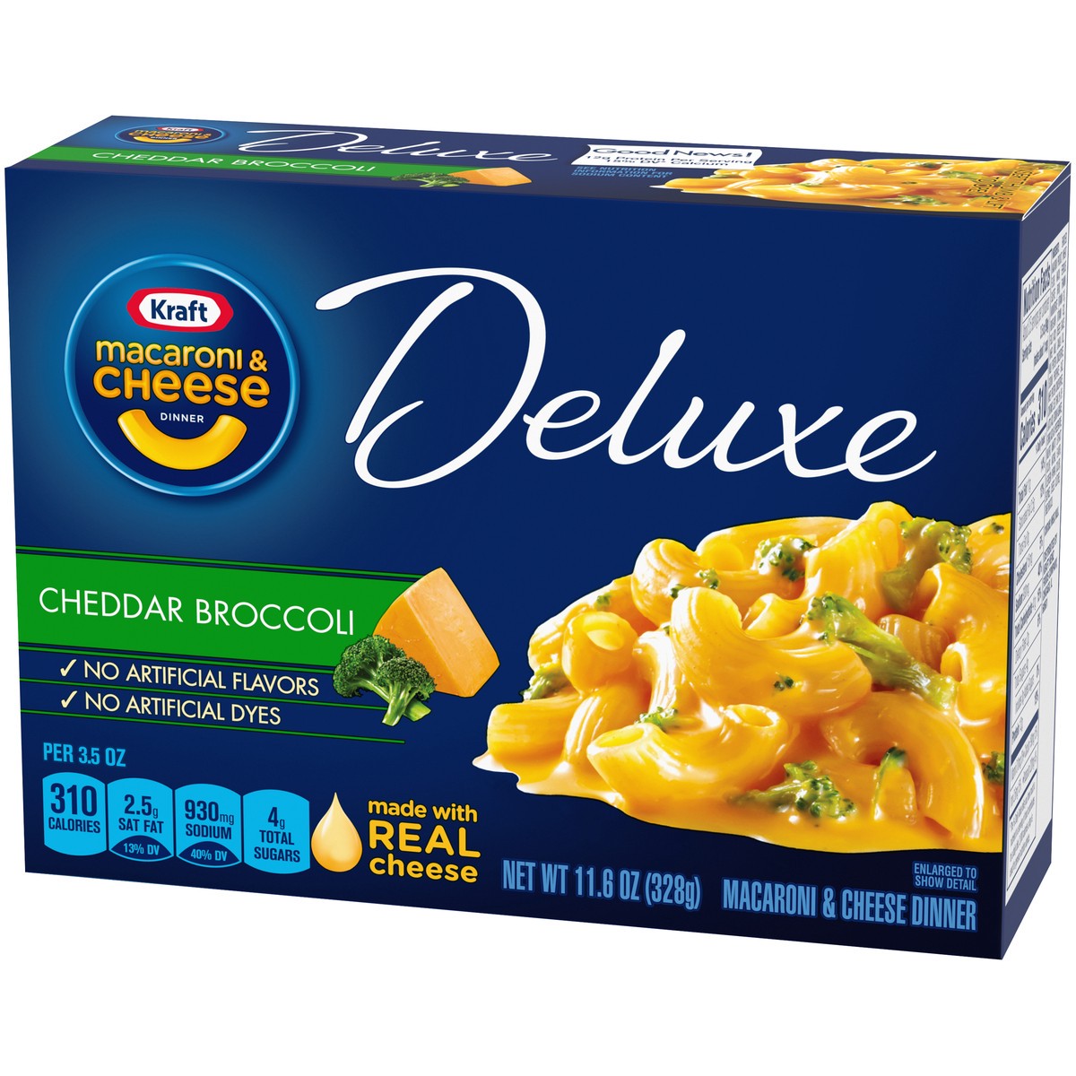 slide 2 of 8, Kraft Deluxe Cheddar Broccoli Macaroni & Cheese Dinner, 11.6 oz Box, 11.6 oz