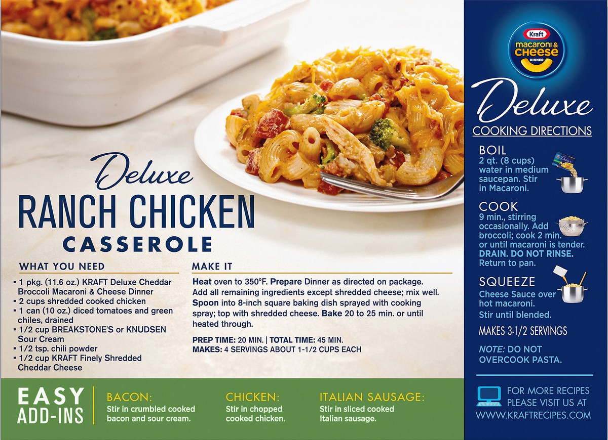 slide 4 of 8, Kraft Deluxe Cheddar Broccoli Macaroni & Cheese Dinner, 11.6 oz Box, 11.6 oz