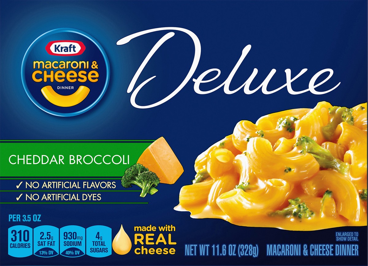 slide 6 of 8, Kraft Deluxe Cheddar Broccoli Macaroni & Cheese Dinner, 11.6 oz Box, 11.6 oz