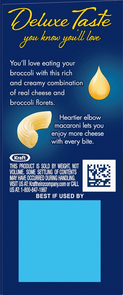 slide 3 of 8, Kraft Deluxe Cheddar Broccoli Macaroni & Cheese Dinner, 11.6 oz Box, 11.6 oz