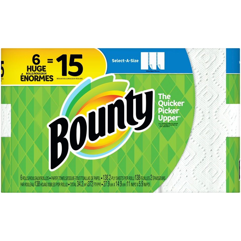 slide 2 of 4, Bounty Select-A-Size Huge Rolls Paper Towels, 6 ct
