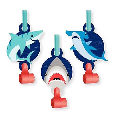 slide 1 of 1, Creative Converting Shark Party Paper Blow Outs with Medallions, 8 ct