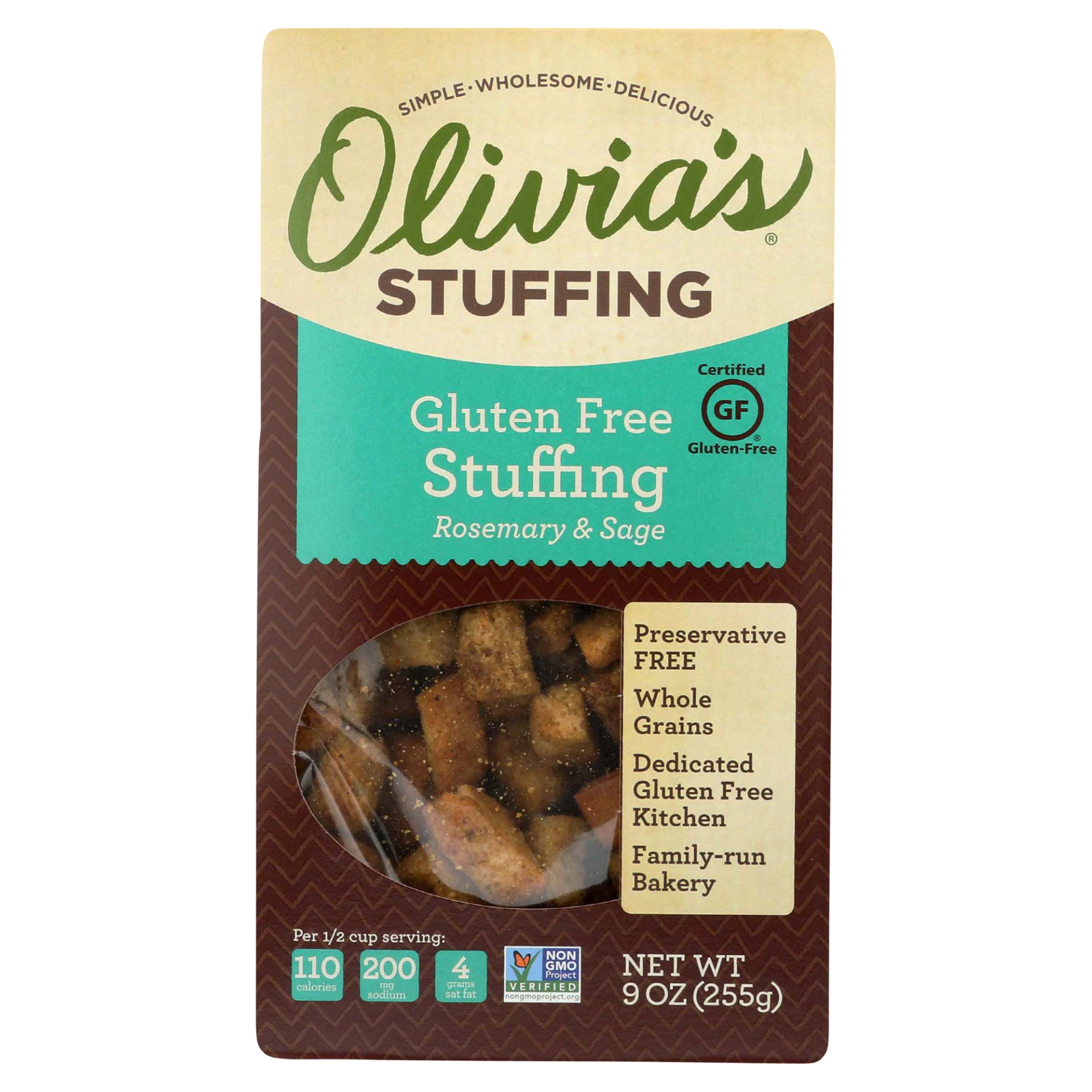 slide 1 of 1, Olivia's Croutons Gluten Free Stuffing - Sage & Rosemary, 9 oz