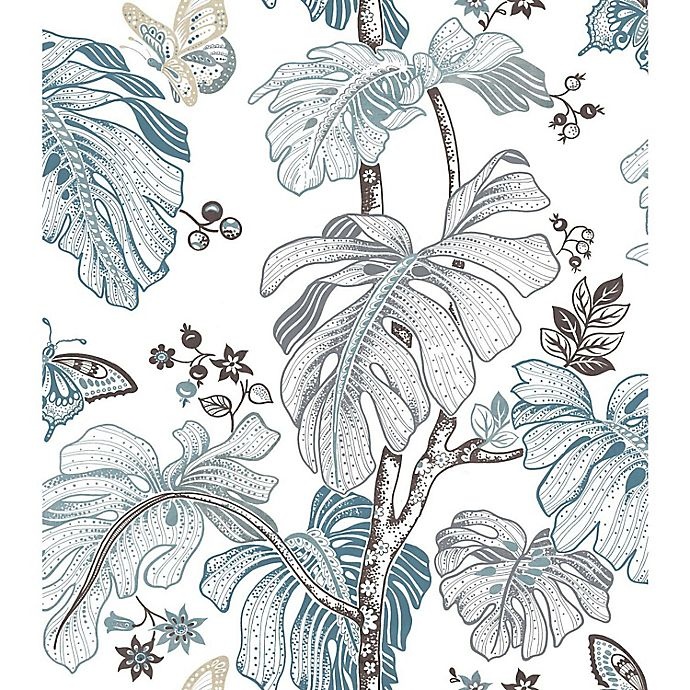 slide 3 of 9, RoomMates Boho Palm Peel & Stick Wallpaper - Blue/Grey, 1 ct