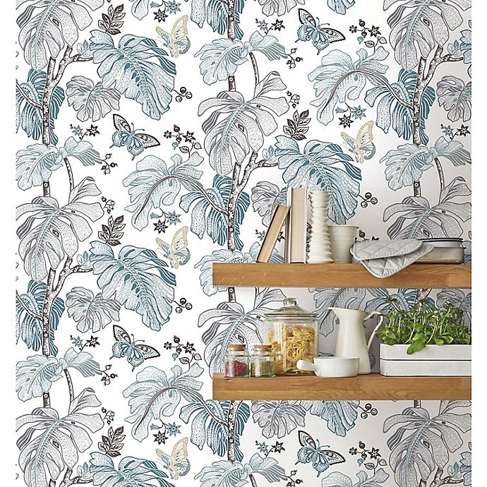 slide 5 of 9, RoomMates Boho Palm Peel & Stick Wallpaper - Blue/Grey, 1 ct