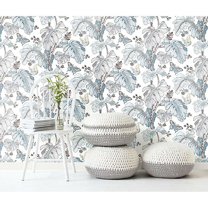 slide 6 of 9, RoomMates Boho Palm Peel & Stick Wallpaper - Blue/Grey, 1 ct