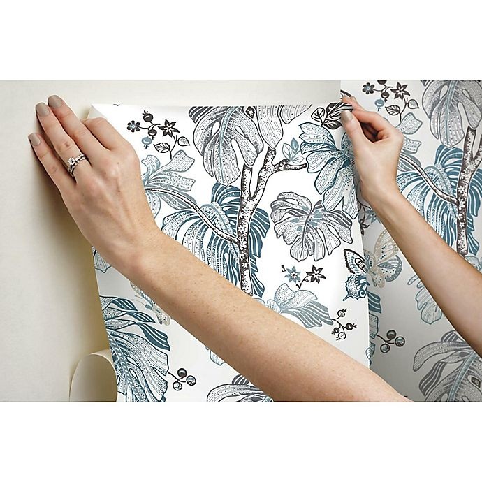 slide 7 of 9, RoomMates Boho Palm Peel & Stick Wallpaper - Blue/Grey, 1 ct