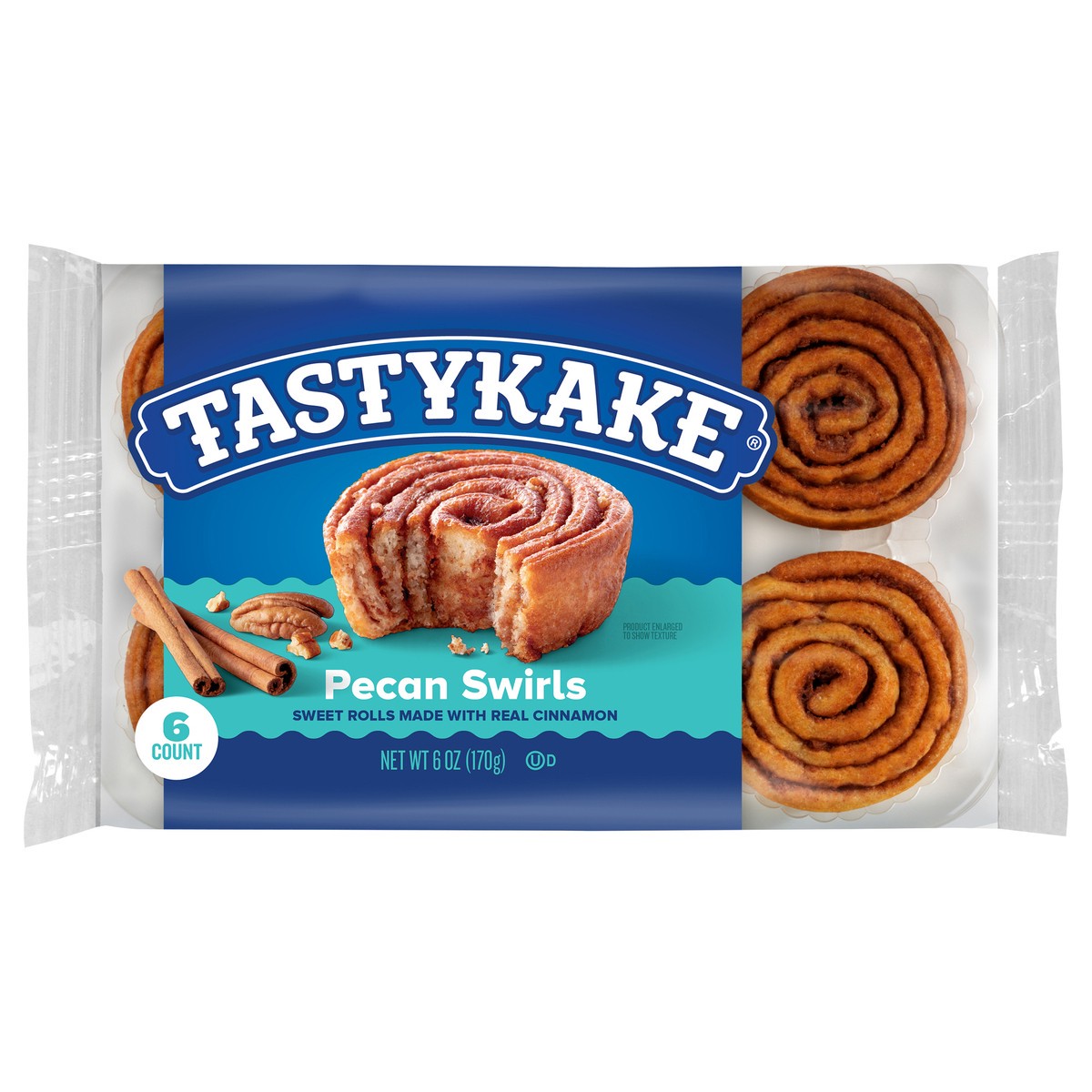 slide 1 of 19, Tastykake Pecan Swirls, 6 Cinnamon and Pecan Baked Pastry Rolls, Cinnamon Rolls, 6 ct