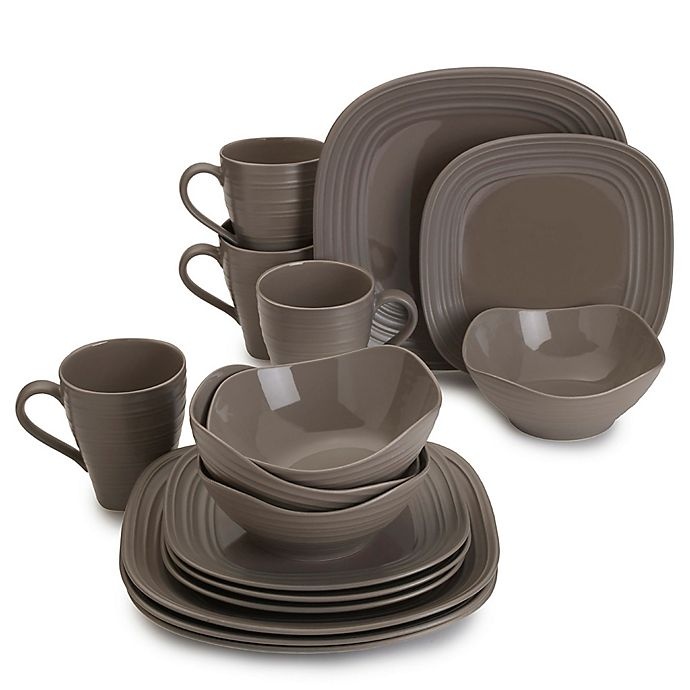 slide 1 of 1, Mikasa Swirl Square Dinnerware Set - Mocha, 16 ct