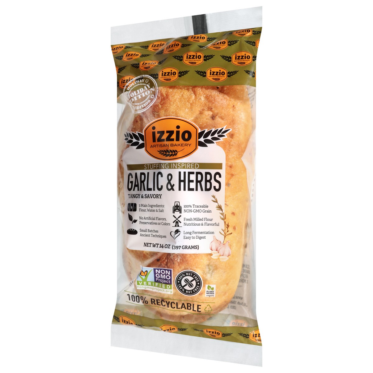 slide 3 of 4, Izzio Garlic & Herbs Sourdough Bread - 14 Oz, 14 oz