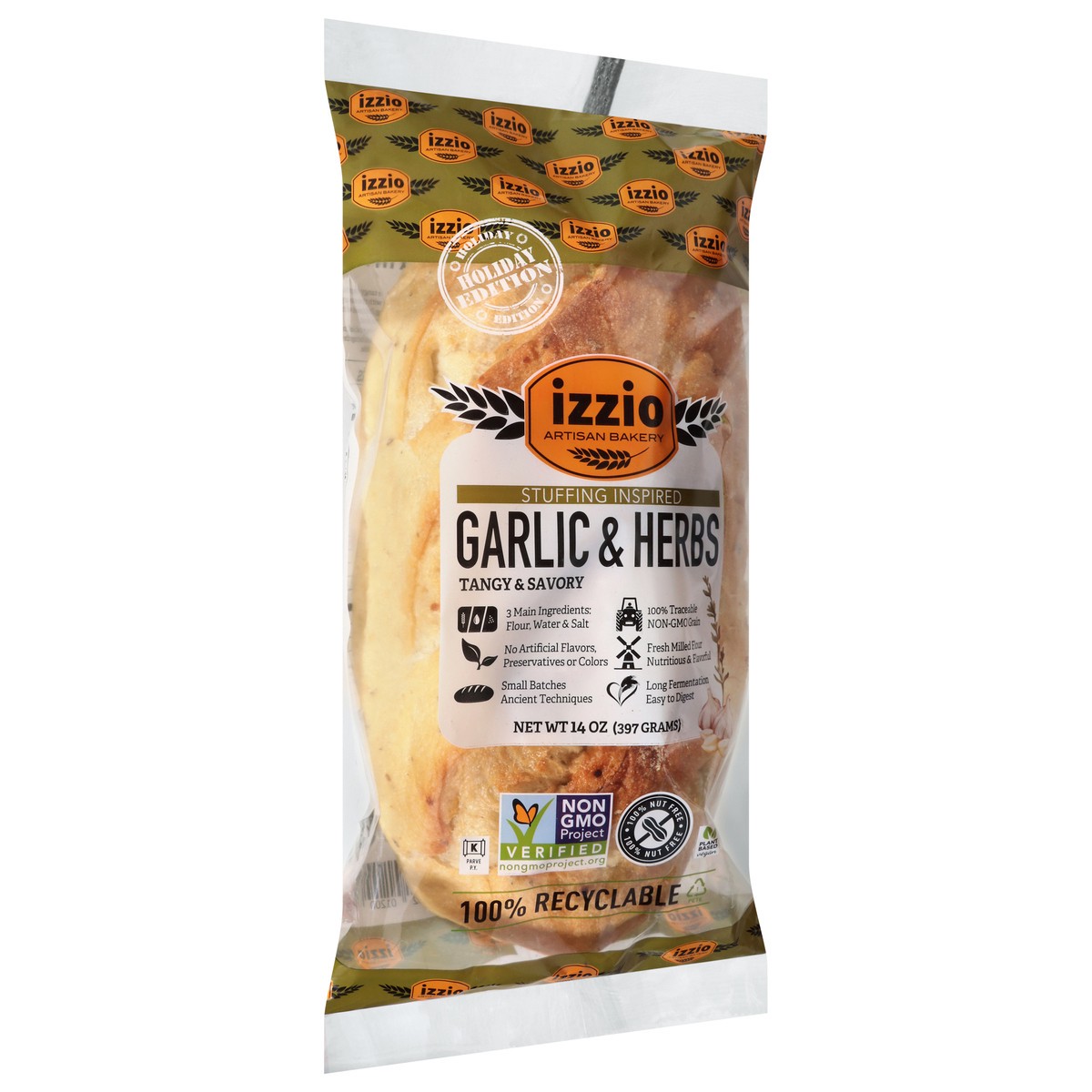 slide 4 of 4, Izzio Garlic & Herbs Sourdough Bread - 14 Oz, 14 oz