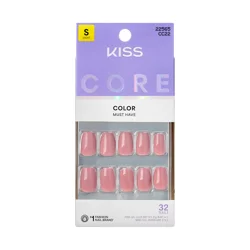 Kiss Core Color Press On Nails, Felicity, Pink, Short Squoval, 32 Count