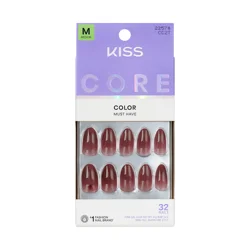 Kiss Core Color Press On Nails Almond, Pinot Noir, Burgundy, Medium, 32 Count