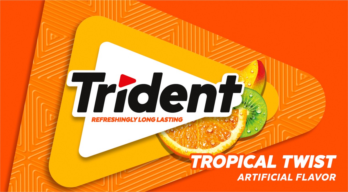 slide 9 of 9, Trident Tropical Twist Sugar Free Gum, 6 Pocket Packs of 28 Pieces (168 Total Pieces), 10.67 oz