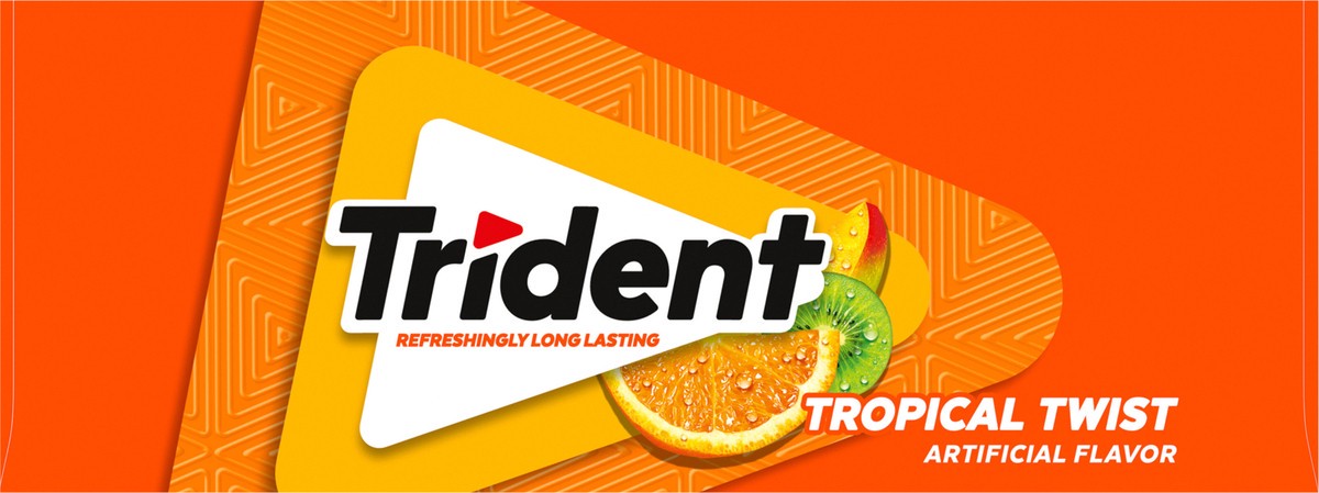 slide 6 of 9, Trident Tropical Twist Sugar Free Gum, 6 Pocket Packs of 28 Pieces (168 Total Pieces), 10.67 oz