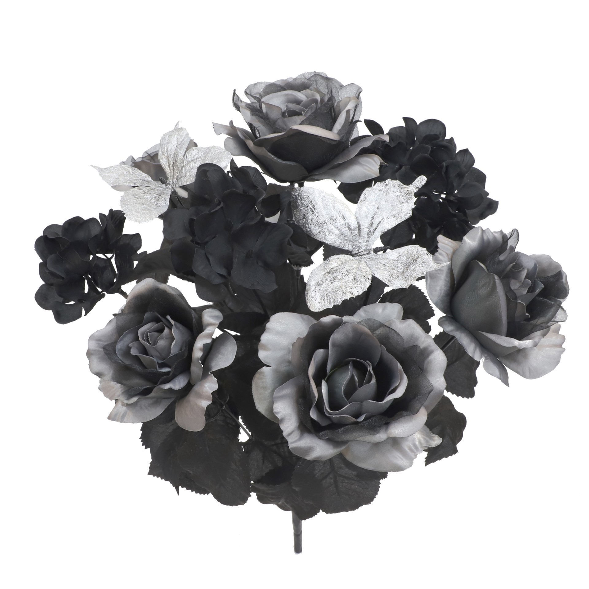 slide 2 of 3, 18.5" Black & Gray Rose & Silver Butterfly Bush By Ashland, 18.5 in