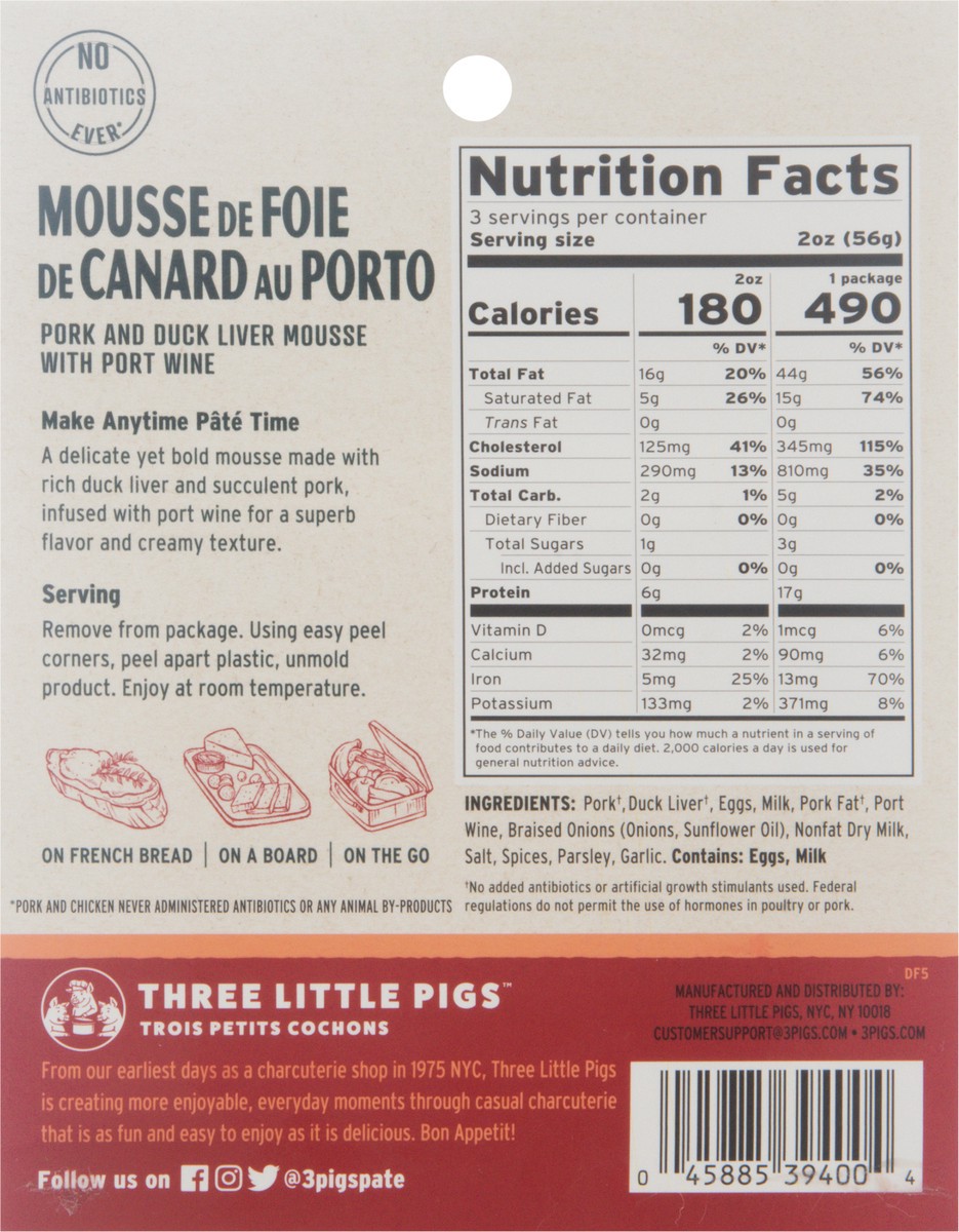 slide 9 of 9, Three Little Pigs Pork & Duck Liver Mousse with Pork Wine 5.5 oz, 5.5 oz
