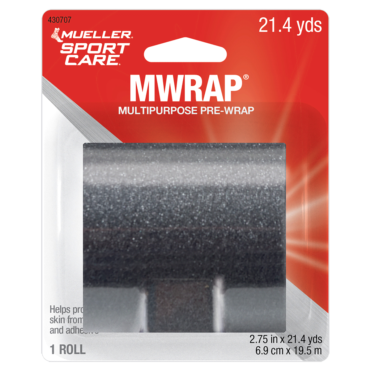 slide 1 of 1, Mueller Mwrap Multi-Purpose Pre-Wrap - Black, 2.75 in x 21.4 yard