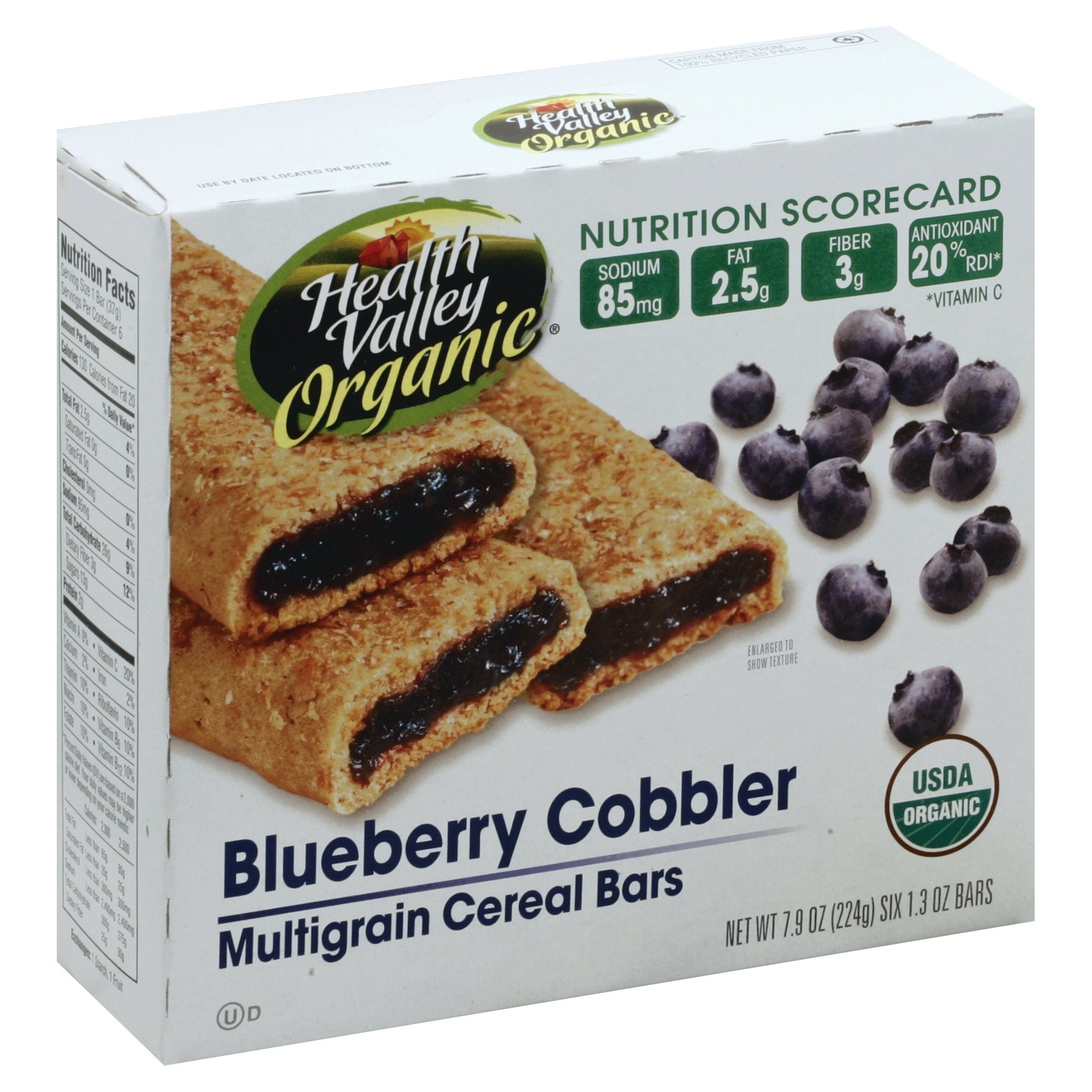 slide 1 of 9, Health Valley Organic Blueberry Cobbler Multigrain Cereal Bars, 6 ct