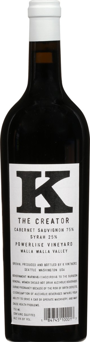 slide 4 of 9, K Vintner's K The Creator Cabernet Sauvignon-Syrah Red Wine, Walla Walla Valley, Washington State, 750 ml