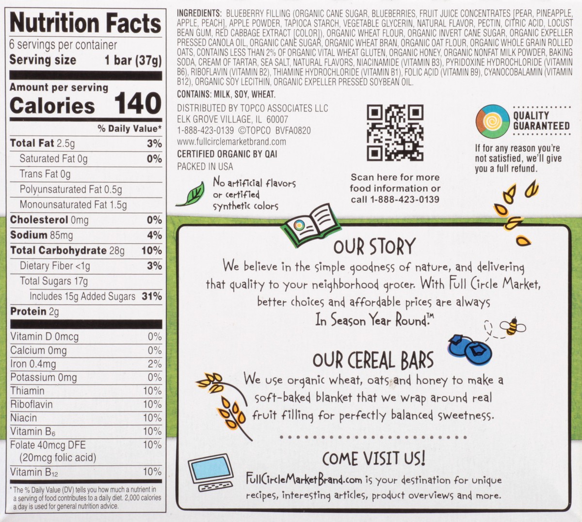 slide 2 of 9, Full Circle Market Blueberry Cobbler Cereal Bars 6 ea, 6 ct