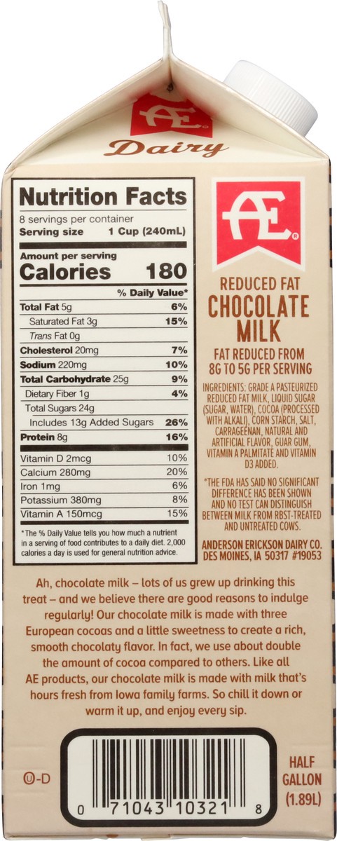 slide 8 of 9, Anderson Erickson Dairy 2% Reduced Fat Chocolate Milk Half Gallon, 1/2 gal