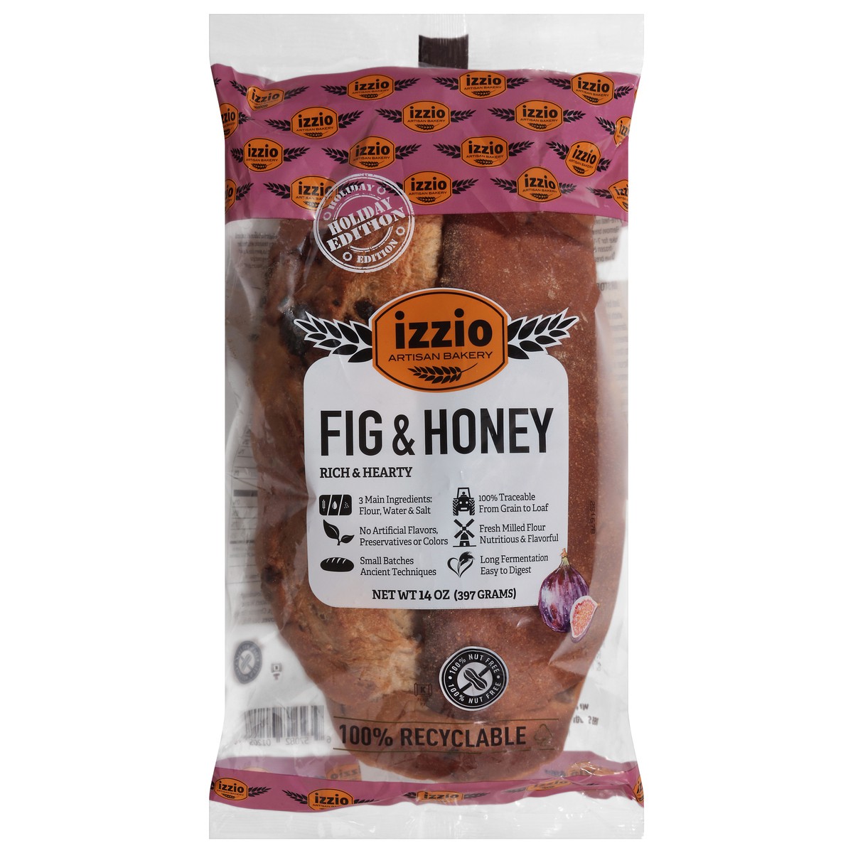 slide 2 of 4, Izzio Fig & Honey Sourdough Bread - 14 Oz, 14 oz