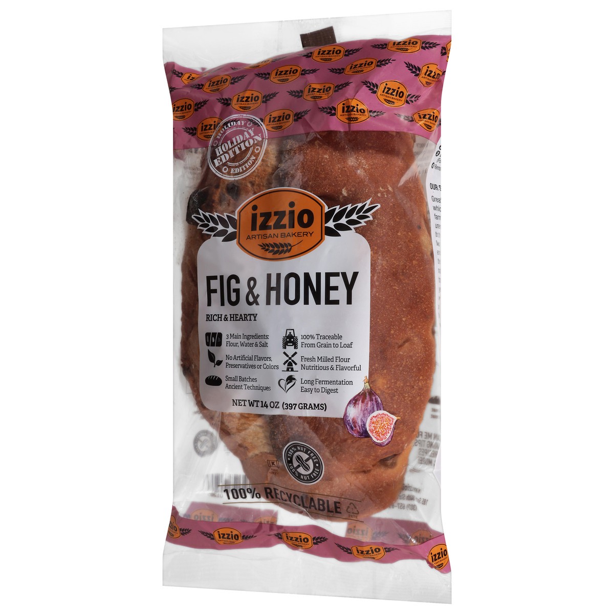 slide 4 of 4, Izzio Fig & Honey Sourdough Bread - 14 Oz, 14 oz