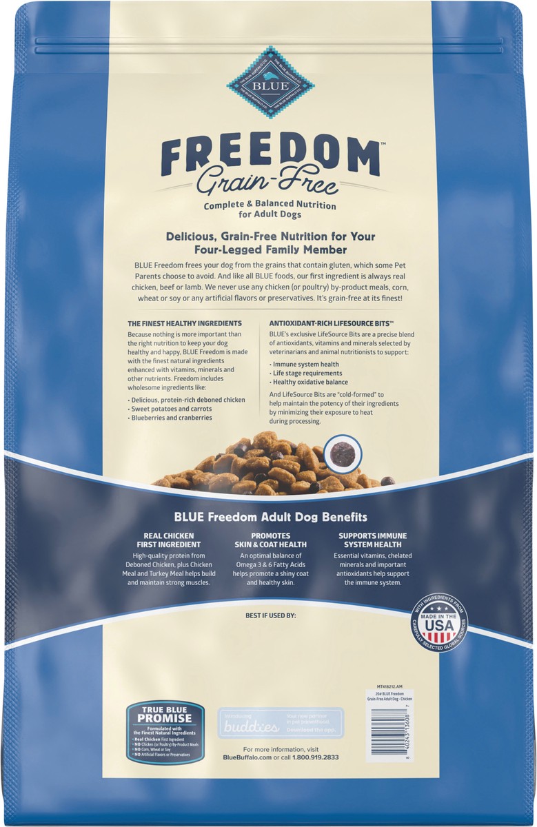 slide 4 of 12, Blue Buffalo Freedom Grain Free Natural Adult Dry Dog Food, Chicken 20-lb, 20 lb