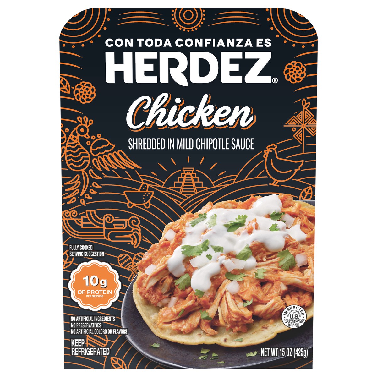 slide 1 of 7, HERDEZ Fully Cooked Entree Shredded Chicken, 15 oz