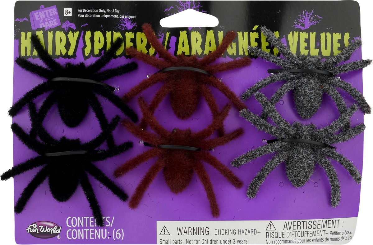 slide 3 of 12, Fun World Holiday Time Hairy Spider Black, 6 ct