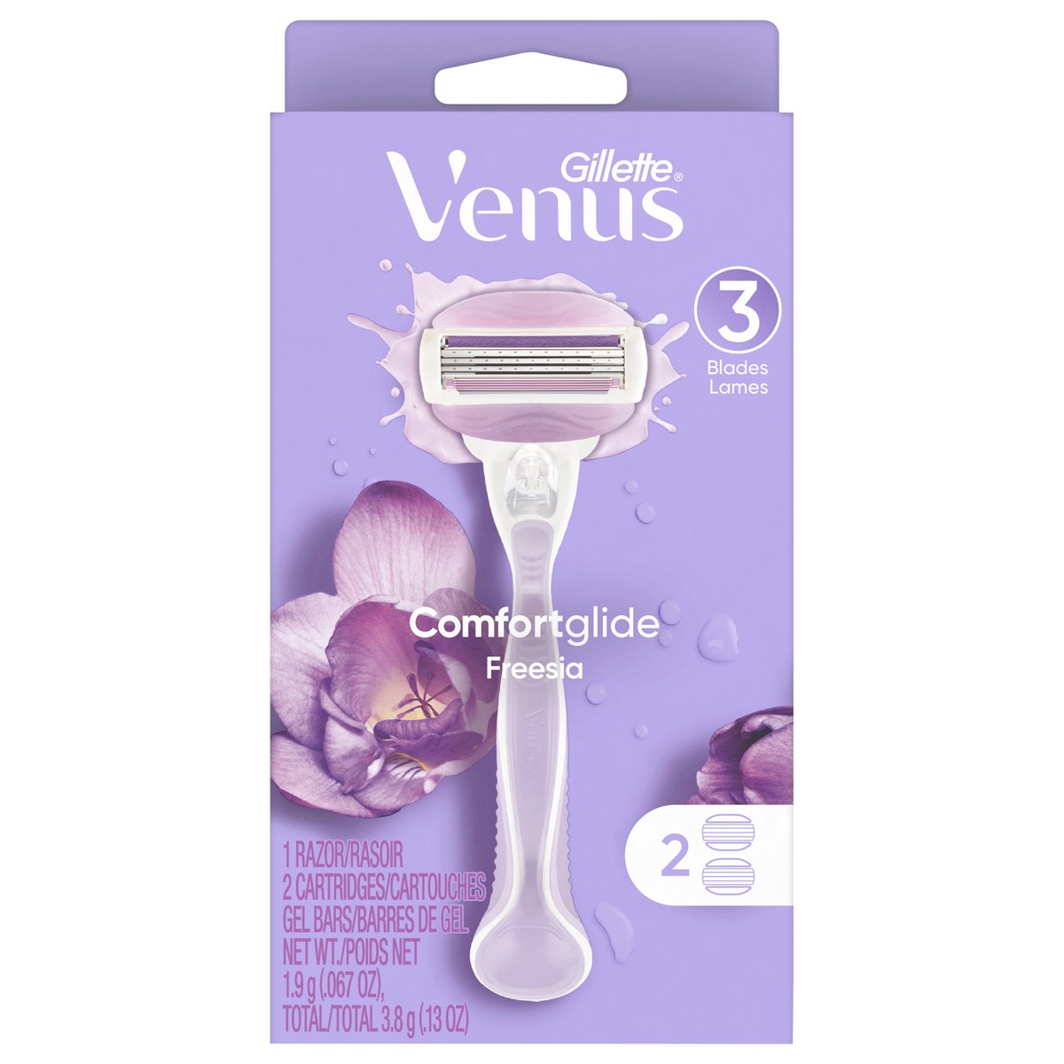 slide 1 of 3, Gillette Venus ComfortGlide Freesia Women's Razor Handle + 2 Blade Refills, 1 ct