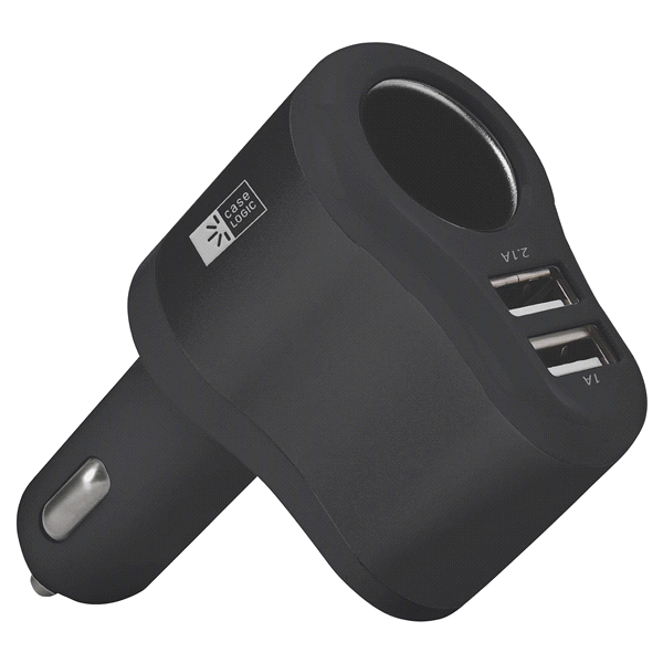 slide 1 of 1, Case Logic 3.1 Amp Dual USB Car Charger- Black, car