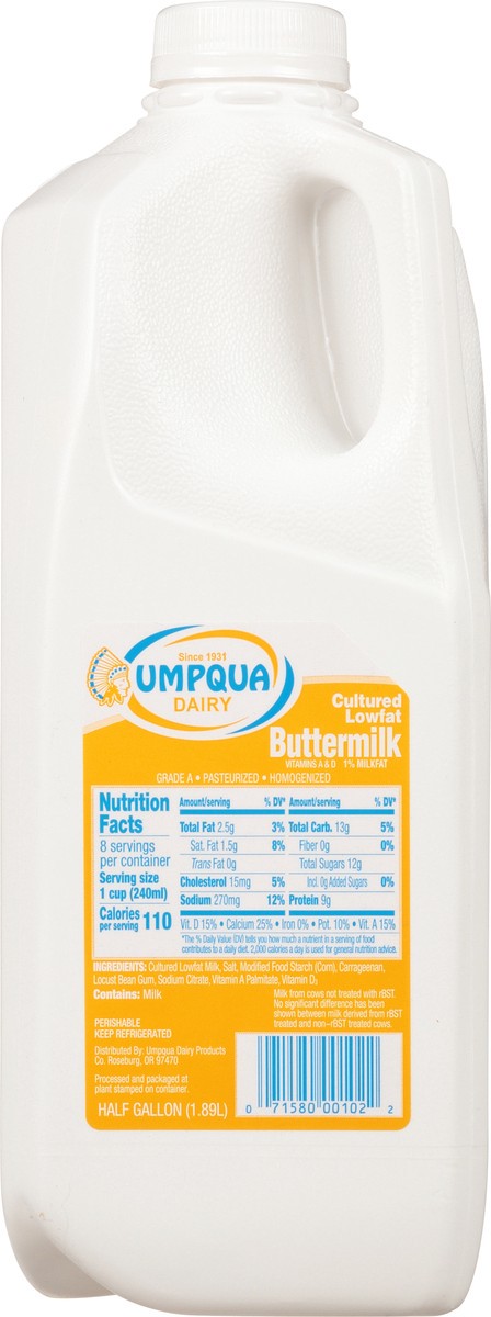 slide 1 of 14, Umpqua Dairy Cultured Lowfat Buttermilk, 1/2 gal