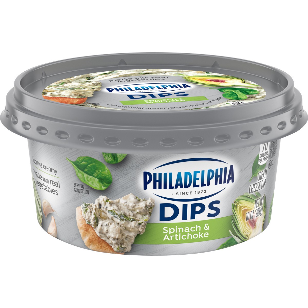 slide 3 of 9, Philadelphia Dips Spinach & Artichoke Cream Cheese Dip, 10 oz Tub, 10 oz