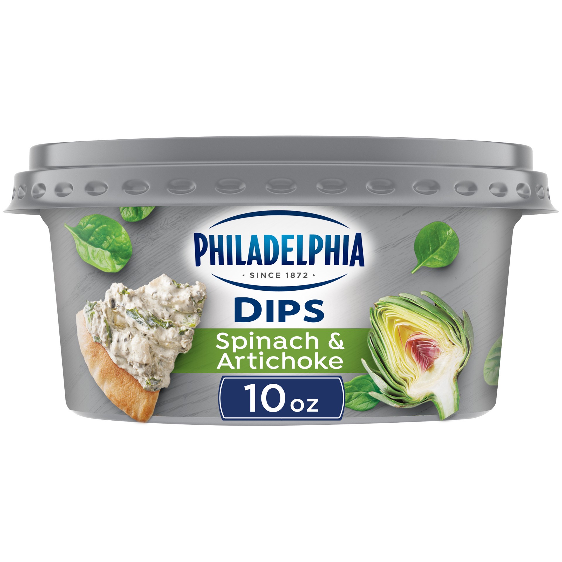 slide 1 of 9, Philadelphia Dips Spinach & Artichoke Cream Cheese Dip, 10 oz Tub, 10 oz