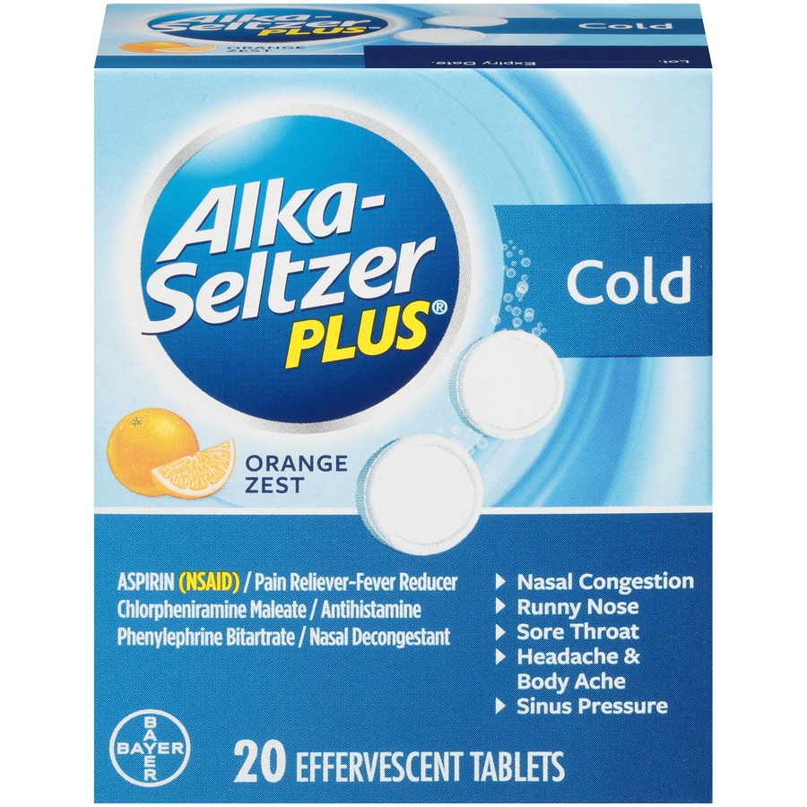 slide 1 of 3, Alka-Seltzer Plus Cold Formula Effervescent Tablets Orange Zest, 20 ct