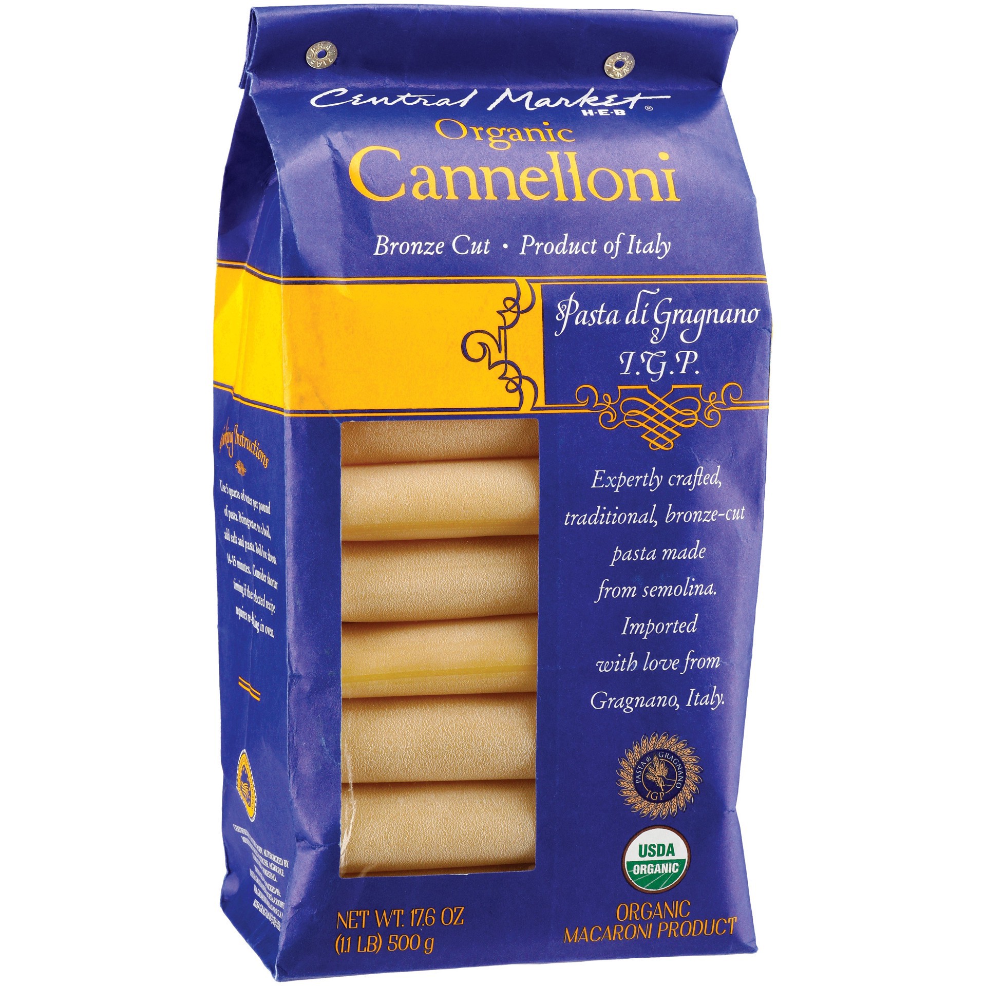 slide 1 of 1, Central Market Organic Cannelloni Bronze Cut Pasta, 17.6 oz