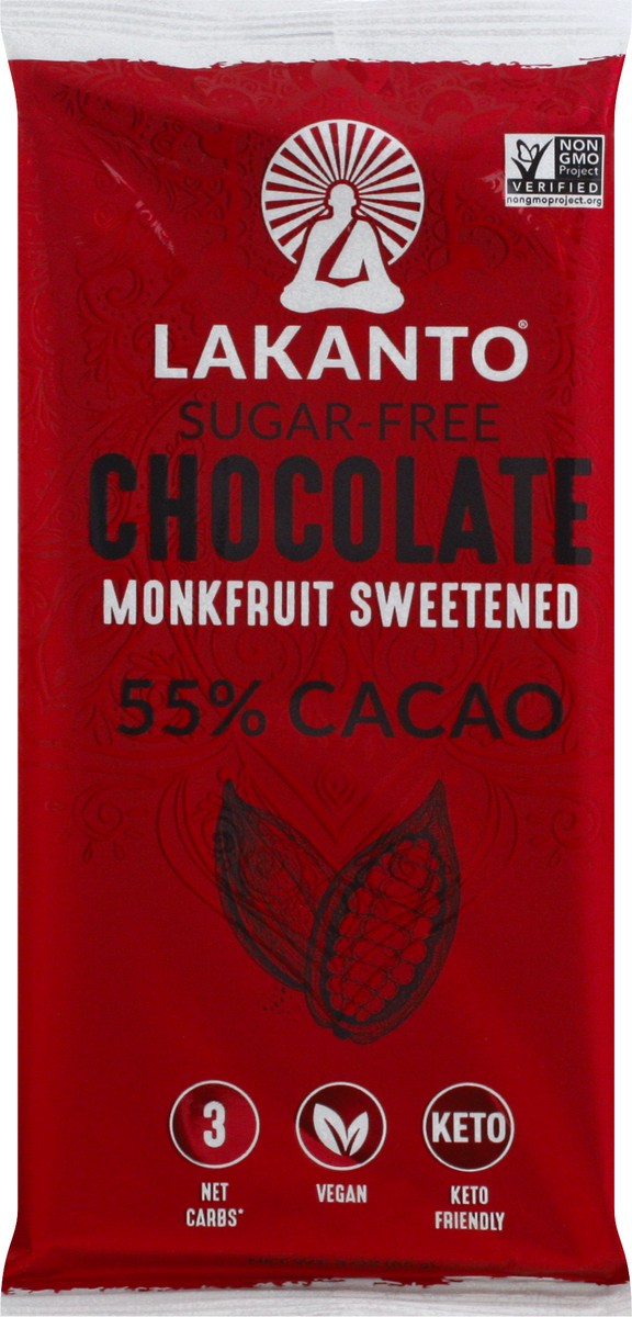 slide 1 of 12, Lakanto 55% Cacao Sugar Free Monkfruit Chocolate Bar, 3 oz