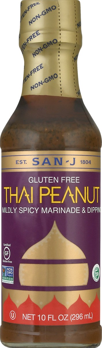 slide 4 of 12, San-J Gluten Free Mildy Spicy Thai Peanut Marinade & Dipping 10 fl oz, 10 oz