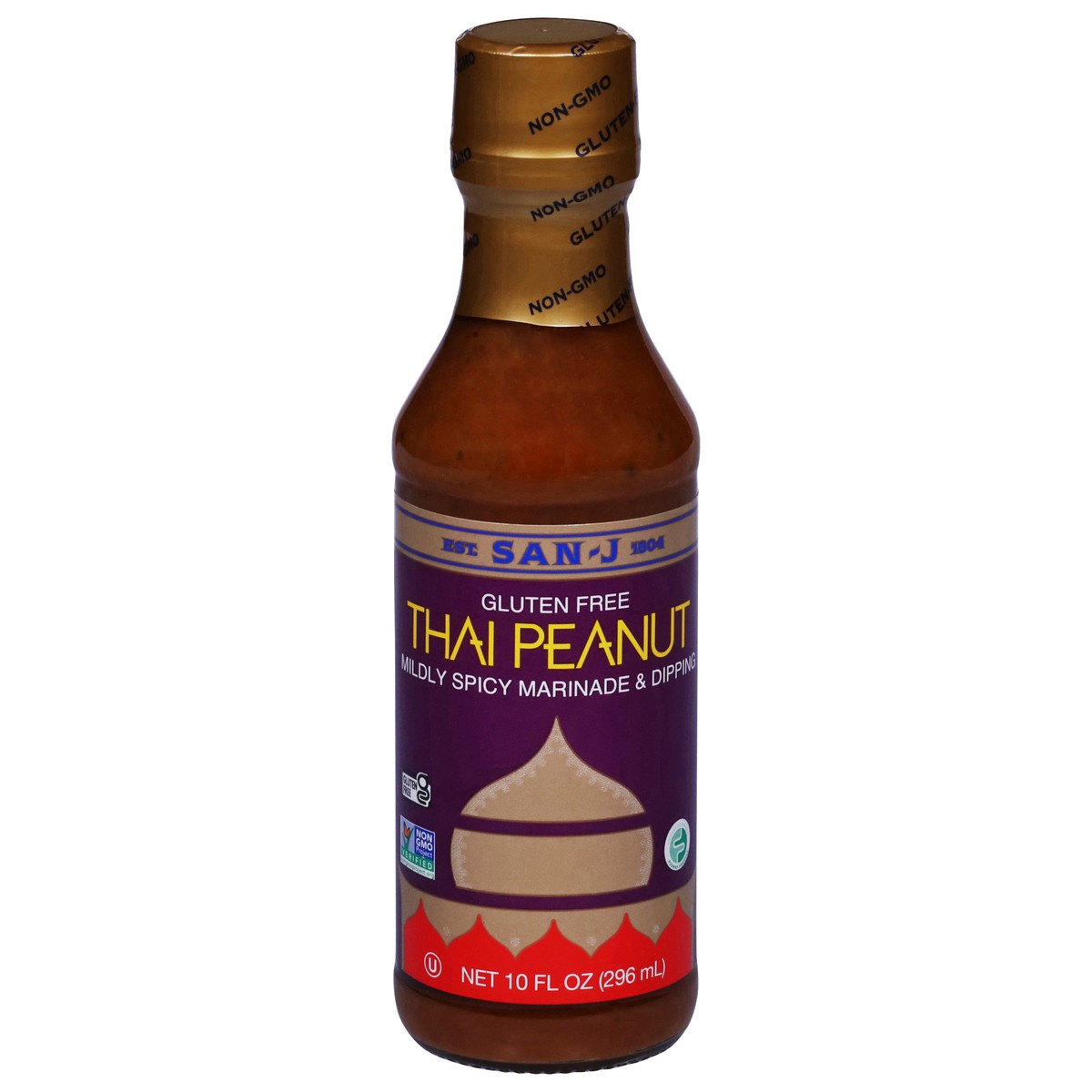 slide 1 of 12, San-J Gluten Free Mildy Spicy Thai Peanut Marinade & Dipping 10 fl oz, 10 oz