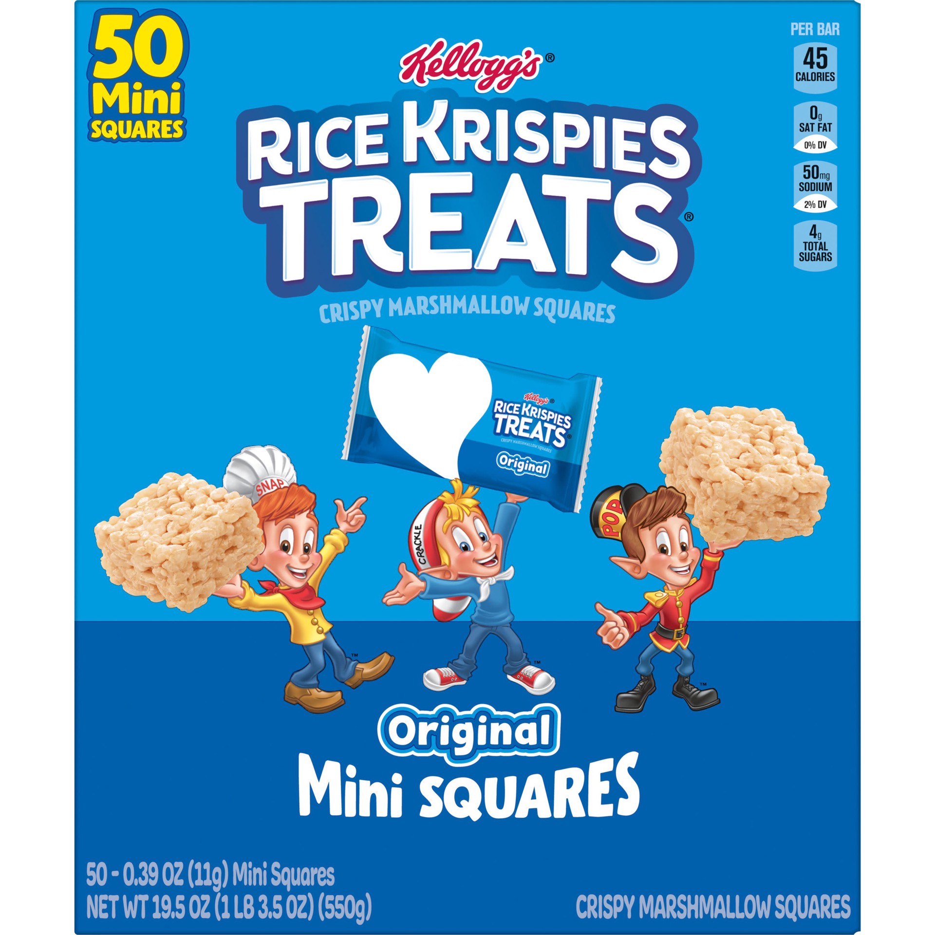 slide 2 of 5, Rice Krispies Treats Mini Marshmallow Snack Bars, Kids Snacks, Lunch Snacks, Original, 19.5oz Box, 50 Bars, 19.5 oz