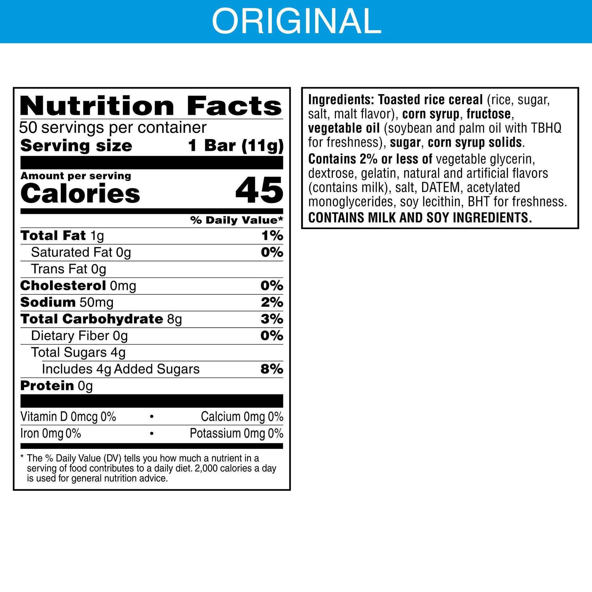 slide 5 of 5, Rice Krispies Treats Mini Marshmallow Snack Bars, Kids Snacks, Lunch Snacks, Original, 19.5oz Box, 50 Bars, 19.5 oz