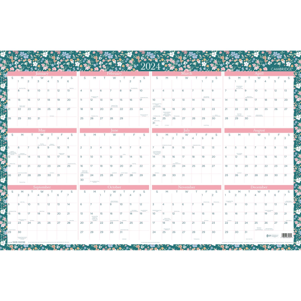 slide 3 of 3, Cambridge Rae Erasable Reversible Academic/Regular Year Wall Calendar, 24" X 36", January To December 2024/July 2023 To June 2024, 1670-550Sb, 1 ct